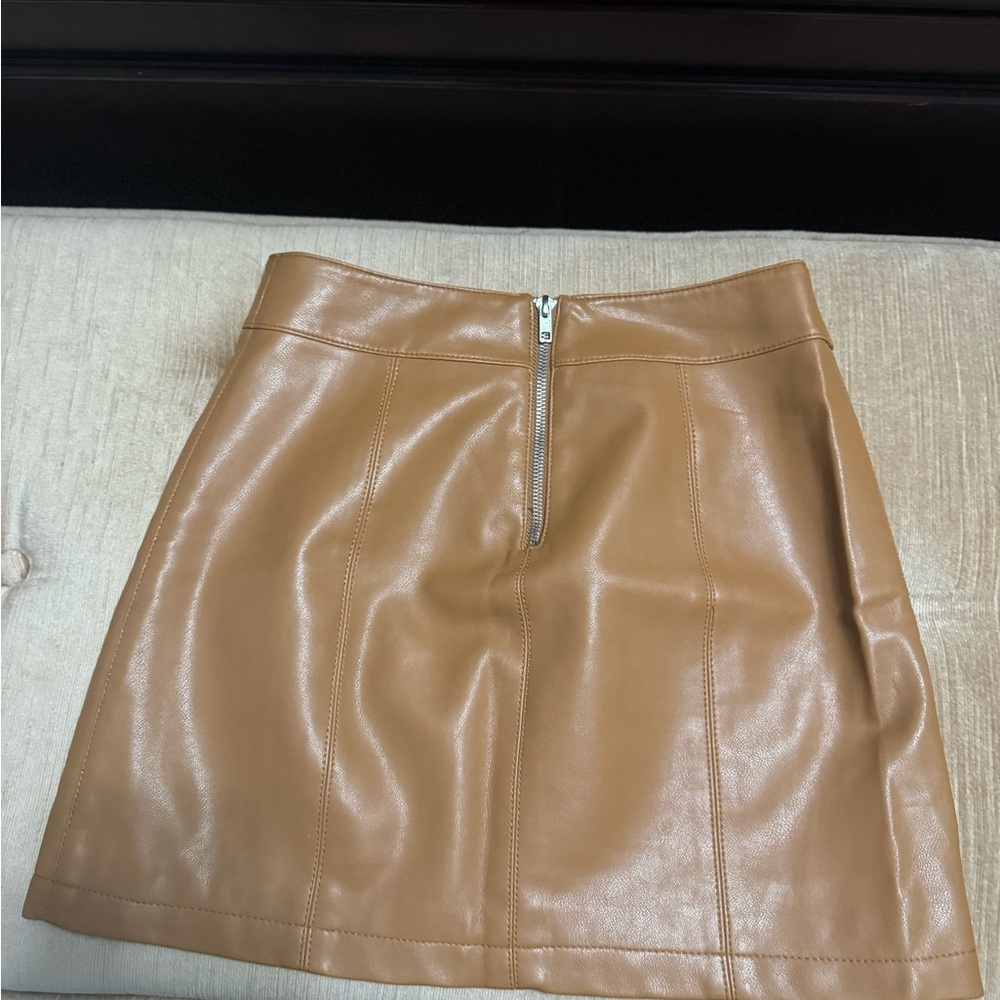 Forever 21 Tan Faux Leather A-Line Skirt